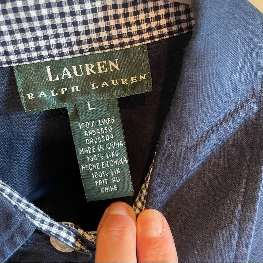 Lauren Ralph Lauren 100% Linen Long Sleeve Button Down Tie Navy Shirt Dress - Picture 2 of 6